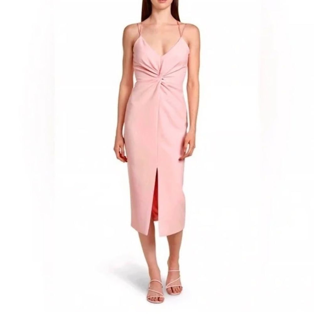 Cinq A Sept Melby Twist Front Pink Midi Dress Front Slit B3
